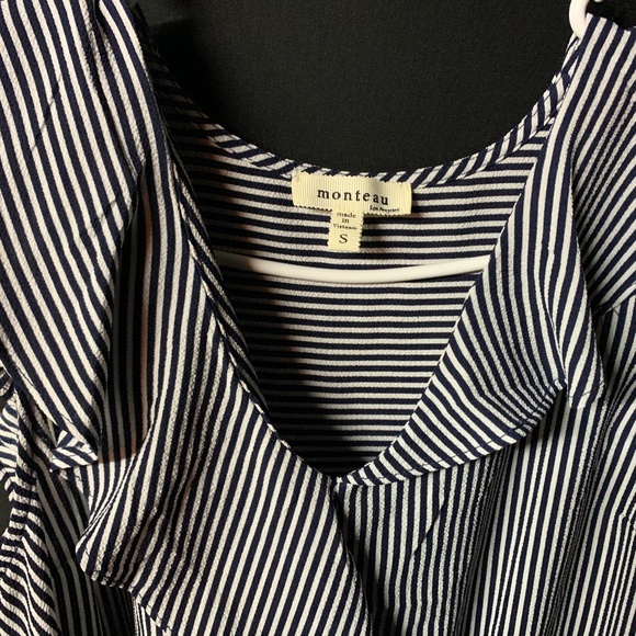 Monteau Striped Tie Front Ruffle Blouse Sailor - Picture 10 of 14